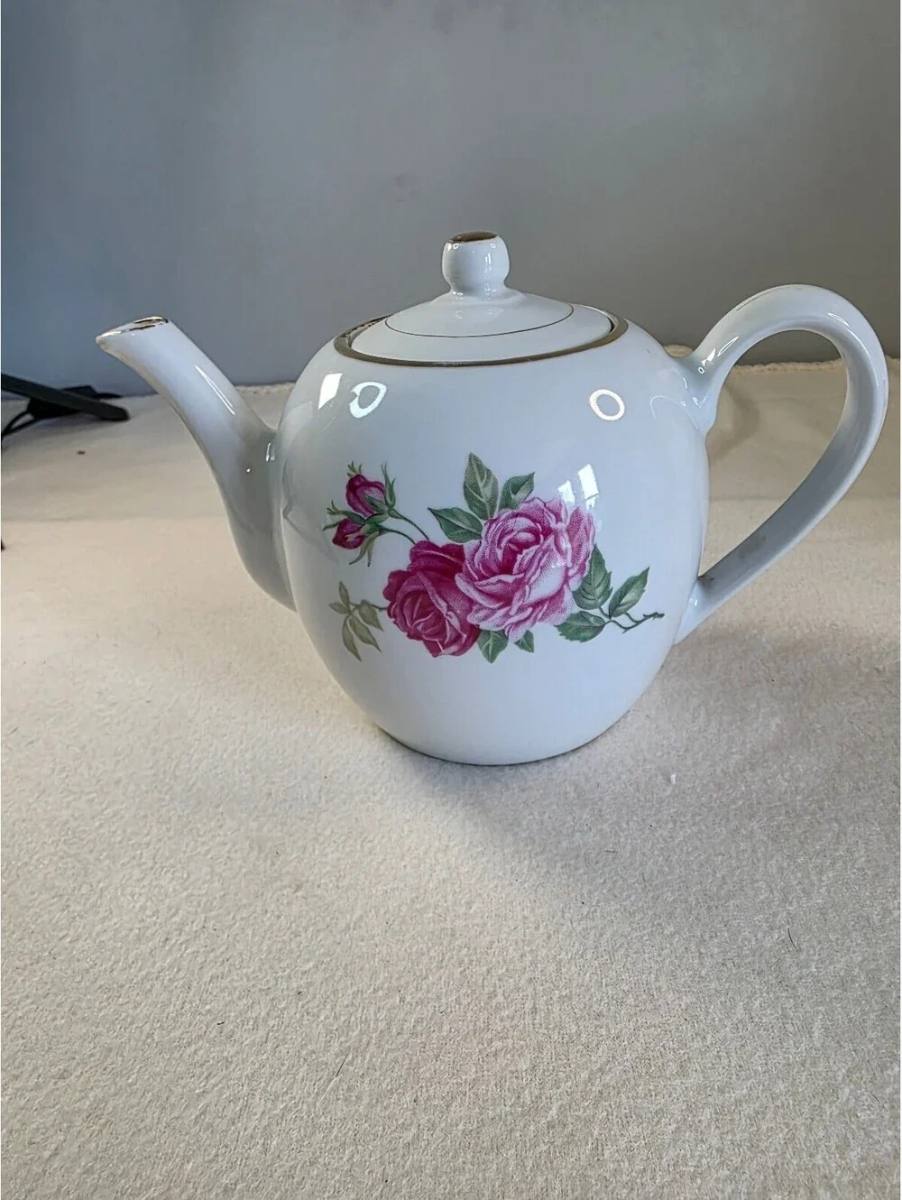 Vintage China 895 Porcelain Teapot Pink Roses Gold Trim Floral With Lid